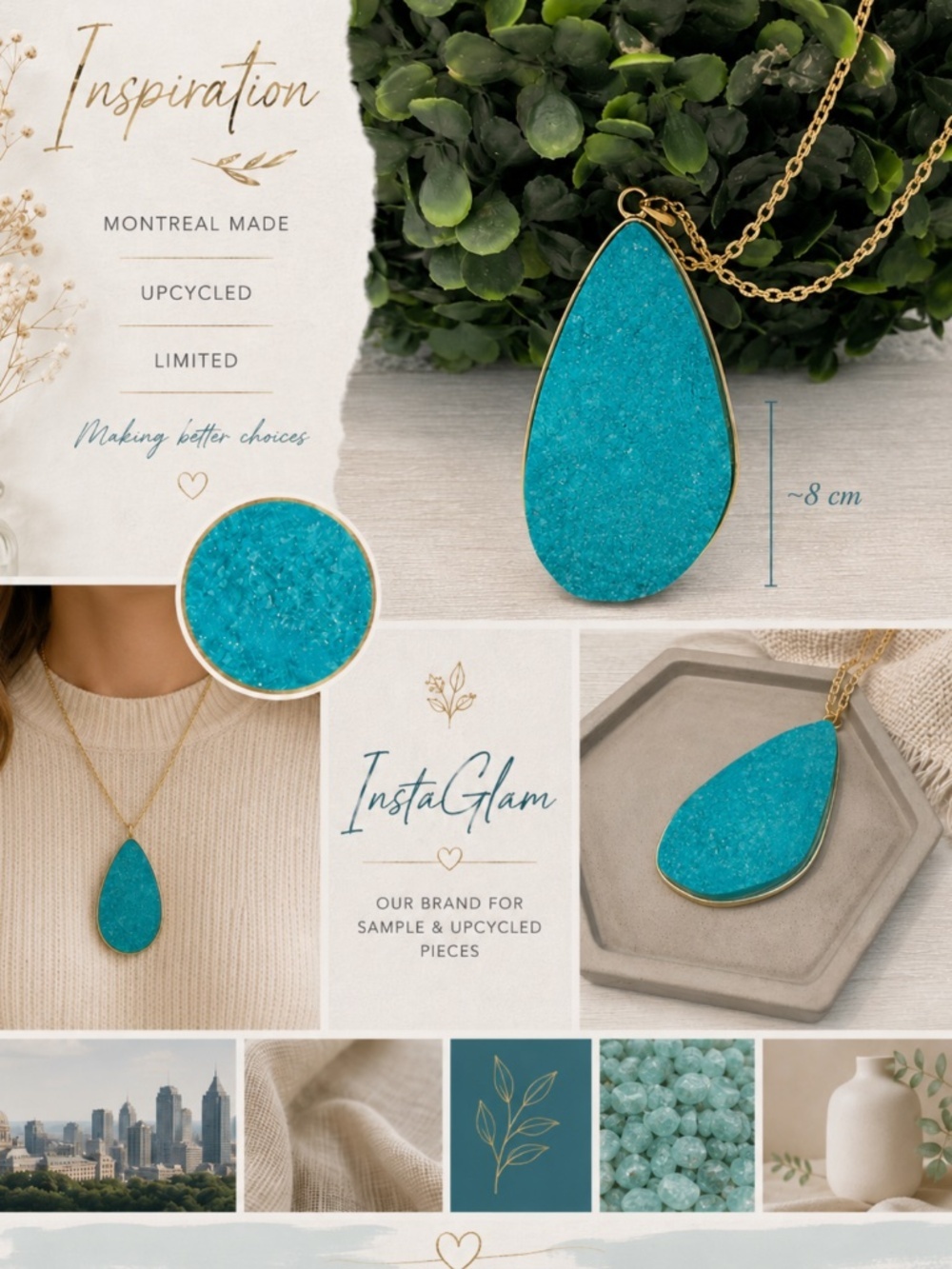 Striking large druzy pendant features a vibrant turquoise hue